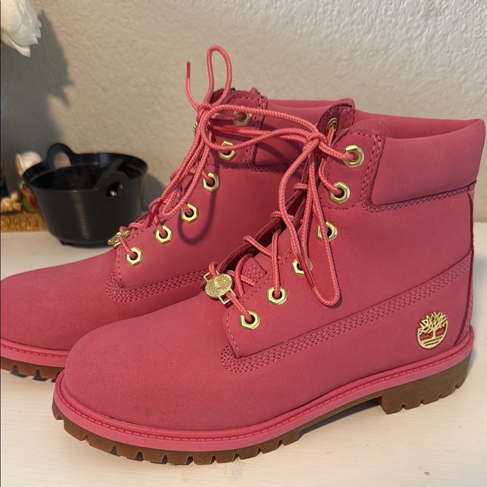 Timberland Pink Nubuck Lace-Up Boots